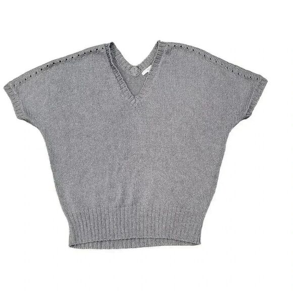 Gap Women's Gray Silver Acrylic Nylon V-Neck Sleeveless Knit Sweater - Picture 2 of 11